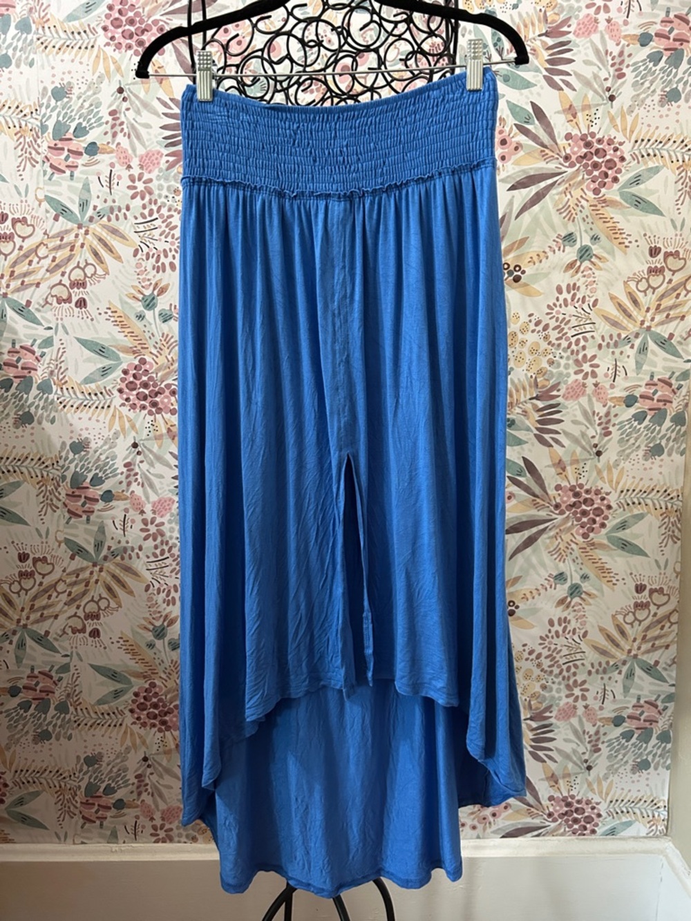 Free People Beach Smocked Hi-Lo Summer Skirt Pool Blue Size Large Flowy